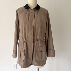 St. John's Bay Women's Small Lined Barn Coat Jacket Beige Khaki Brown Velvet